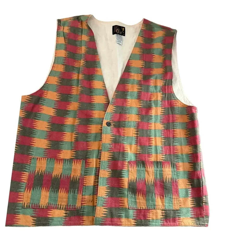 Vintage Now Southwestern Aztec Button Front Vest Size Large